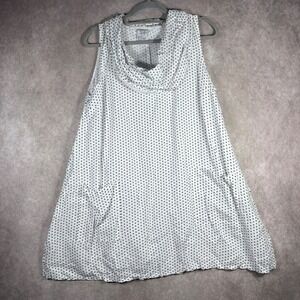 Match Point Top Womens S White‎ Polka Dot Linen Cowl Neck Sleeveless Lagenlook
